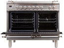 ILVE 40" Nostalgie - Dual Fuel Range with 5 Sealed Brass Burners - 3.55 cu. ft. Oven - Griddle with Chrome Trim in Stainless Steel (UPDN100FDMPIX) Ranges ILVE 