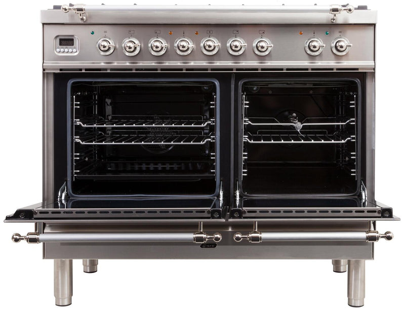 ILVE 40" Nostalgie - Dual Fuel Range with 5 Sealed Brass Burners - 3.55 cu. ft. Oven - Griddle with Chrome Trim in Stainless Steel (UPDN100FDMPIX) Ranges ILVE 