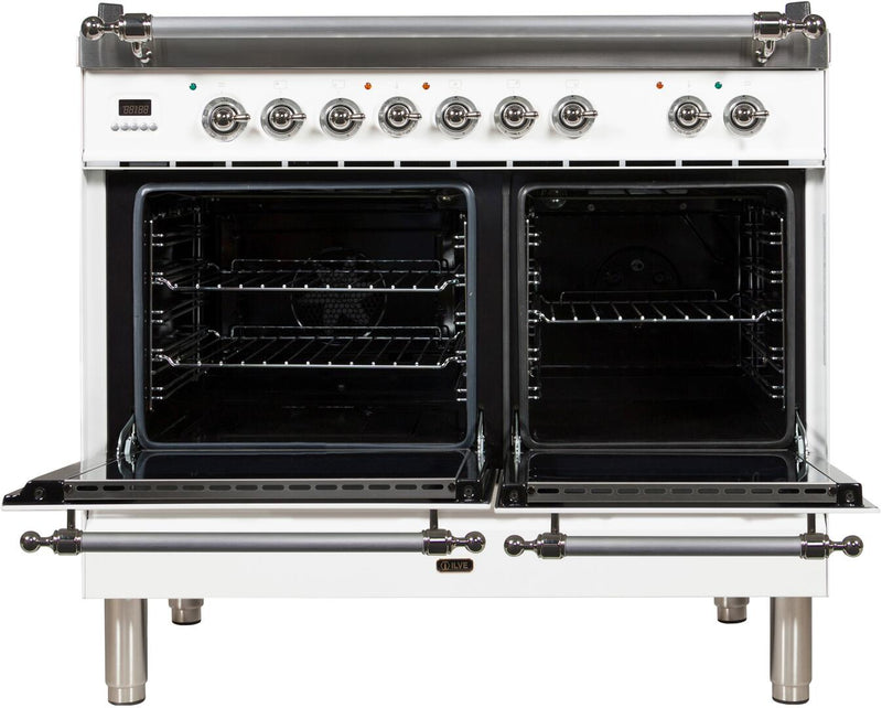 ILVE 40" Nostalgie - Dual Fuel Range with 5 Sealed Brass Burners - 3.55 cu. ft. Oven - Griddle with Chrome Trim in White (UPDN100FDMPBX) Ranges ILVE 