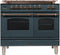ILVE 40-Inch Nostalgie Series Freestanding Double Oven Dual Fuel Range with 5 Sealed Burners and Griddle in Blue Grey with Bronze Trim (UPDN100FDMPGUY)