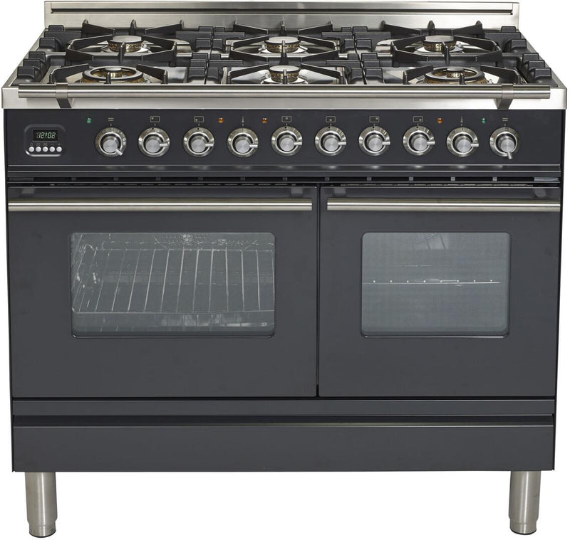 ILVE 40" Professional Plus - Dual Fuel Range with 2 Ovens - 6 Sealed Burners - 4 cu. ft. Oven in Matte Graphite (UPDW1006DMPM) Ranges ILVE 