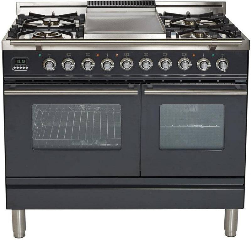 ILVE 40" Professional Plus - Dual Fuel Range with Griddle - 2 Ovens - 4 Sealed Burners - 4 cu. ft. Oven in Matte Graphite (UPDW100FDMPM) Ranges ILVE 