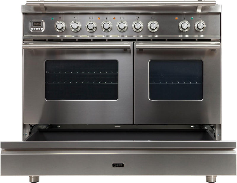 ILVE 40" Professional Plus - Dual Fuel Range with Griddle - 2 Ovens - 4 Sealed Burners - 4 cu. ft. Oven in Stainless Steel (UPDW100FDMPI) Ranges ILVE 