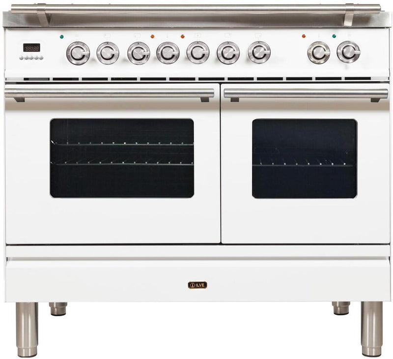 ILVE 40" Professional Plus Series Freestanding Double Oven Dual Fuel Range with 6 Sealed Burners in White with Chrome Trim (UPDW1006DMPB) Ranges ILVE 