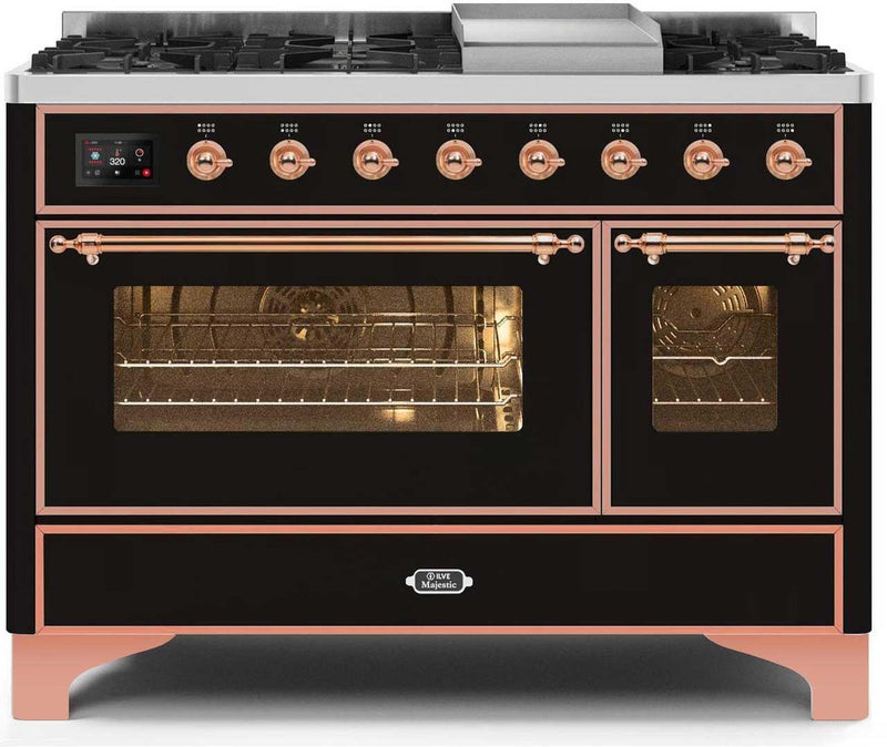 ILVE 48" Majestic II Dual Fuel Range with 8 Burners and Griddle - 5.02 cu. ft. Oven - 48" Majestic II Dual Fu (UM12FDNS3BKP) Ranges ILVE 