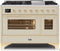 ILVE 48-Inch Majestic II Dual Fuel Range with 8 Burners and Griddle - 5.02 cu. ft. Oven - Brass Trim in Antique White (UM12FDNS3AWG)
