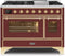 ILVE 48-Inch Majestic II Dual Fuel Range with 8 Burners and Griddle - 5.02 cu. ft. Oven - Brass Trim in Burgundy (UM12FDNS3BUG)