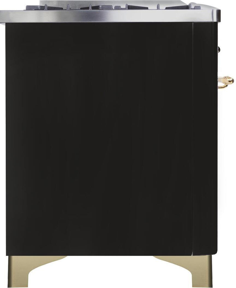 ILVE 48" Majestic II Dual Fuel Range with 8 Burners and Griddle - 5.02 cu. ft. Oven - Brass Trim in Glossy Black (UM12FDNS3BKG) Ranges ILVE 