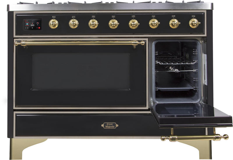 ILVE 48" Majestic II Dual Fuel Range with 8 Burners and Griddle - 5.02 cu. ft. Oven - Brass Trim in Matte Graphite (UM12FDNS3MGG) Ranges ILVE 