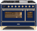 ILVE 48" Majestic II Dual Fuel Range with 8 Burners and Griddle - 5.02 cu. ft. Oven - Brass Trim in Midnight Blue (UM12FDNS3MBG) Ranges ILVE 