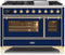 ILVE 48-Inch Majestic II Dual Fuel Range with 8 Burners and Griddle - 5.02 cu. ft. Oven - Brass Trim in Midnight Blue (UM12FDNS3MBG)