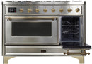 ILVE 48" Majestic II Dual Fuel Range with 8 Burners and Griddle - 5.02 cu. ft. Oven - Brass Trim in Stainless Steel (UM12FDNS3SSG) Ranges ILVE 