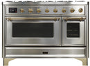 ILVE 48" Majestic II Dual Fuel Range with 8 Burners and Griddle - 5.02 cu. ft. Oven - Brass Trim in Stainless Steel (UM12FDNS3SSG) Ranges ILVE 