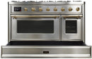 ILVE 48" Majestic II Dual Fuel Range with 8 Burners and Griddle - 5.02 cu. ft. Oven - Brass Trim in Stainless Steel (UM12FDNS3SSG) Ranges ILVE 