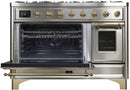 ILVE 48" Majestic II Dual Fuel Range with 8 Burners and Griddle - 5.02 cu. ft. Oven - Brass Trim in Stainless Steel (UM12FDNS3SSG) Ranges ILVE 