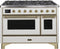 ILVE 48-Inch Majestic II Dual Fuel Range with 8 Burners and Griddle - 5.02 cu. ft. Oven - Brass Trim in White (UM12FDNS3WHG)