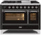ILVE 48-Inch Majestic II Dual Fuel Range with 8 Burners and Griddle - 5.02 cu. ft. Oven - Chrome Trim in Glossy Black (UM12FDNS3BKC)