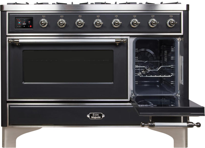 ILVE 48" Majestic II Dual Fuel Range with 8 Burners and Griddle - 5.02 cu. ft. Oven - Chrome Trim in Matte Graphite (UM12FDNS3MGC) Ranges ILVE 