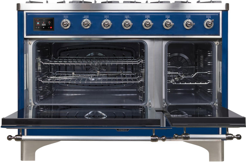 ILVE 48" Majestic II Dual Fuel Range with 8 Burners and Griddle - 5.02 cu. ft. Oven - Chrome Trim in Midnight Blue (UM12FDNS3MBC) Ranges ILVE 