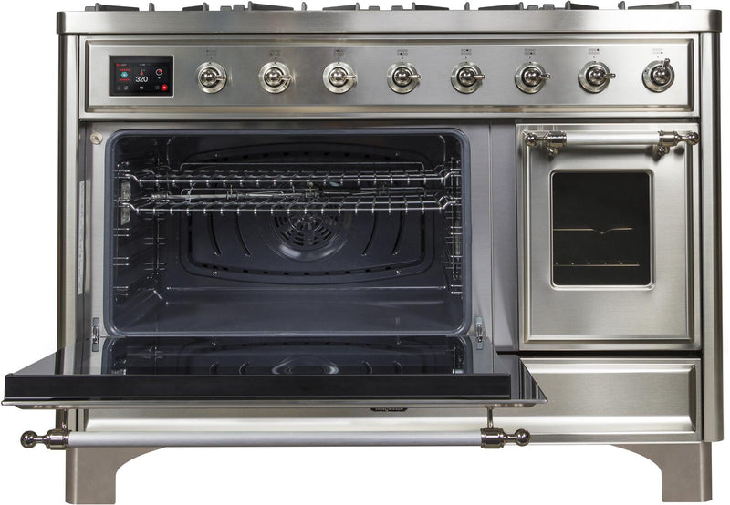 ILVE 48" Majestic II Dual Fuel Range with 8 Burners and Griddle - 5.02 cu. ft. Oven - Chrome Trim in Stainless Steel (UM12FDNS3SSC) Ranges ILVE 