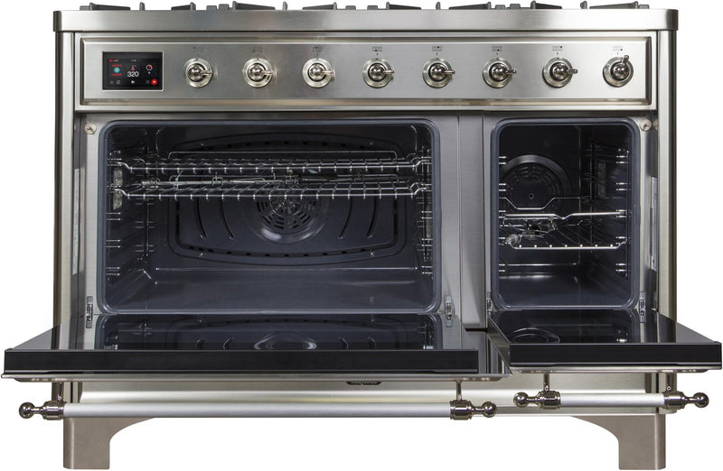 ILVE 48" Majestic II Dual Fuel Range with 8 Burners and Griddle - 5.02 cu. ft. Oven - Chrome Trim in Stainless Steel (UM12FDNS3SSC) Ranges ILVE 