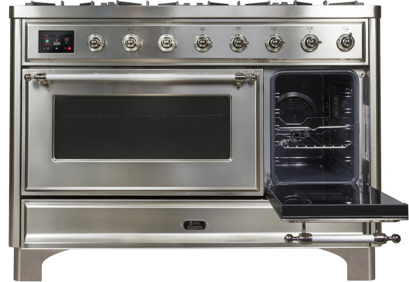 ILVE 48" Majestic II Dual Fuel Range with 8 Burners and Griddle - 5.02 cu. ft. Oven - Chrome Trim in Stainless Steel (UM12FDNS3SSC) Ranges ILVE 