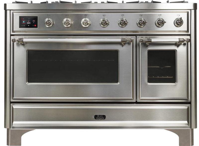 ILVE 48" Majestic II Dual Fuel Range with 8 Burners and Griddle - 5.02 cu. ft. Oven - Chrome Trim in Stainless Steel (UM12FDNS3SSC) Ranges ILVE 