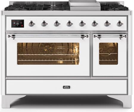 ILVE 48" Majestic II Dual Fuel Range with 8 Burners and Griddle - 5.02 cu. ft. Oven - Chrome Trim in White (UM12FDNS3WHC) Ranges ILVE 