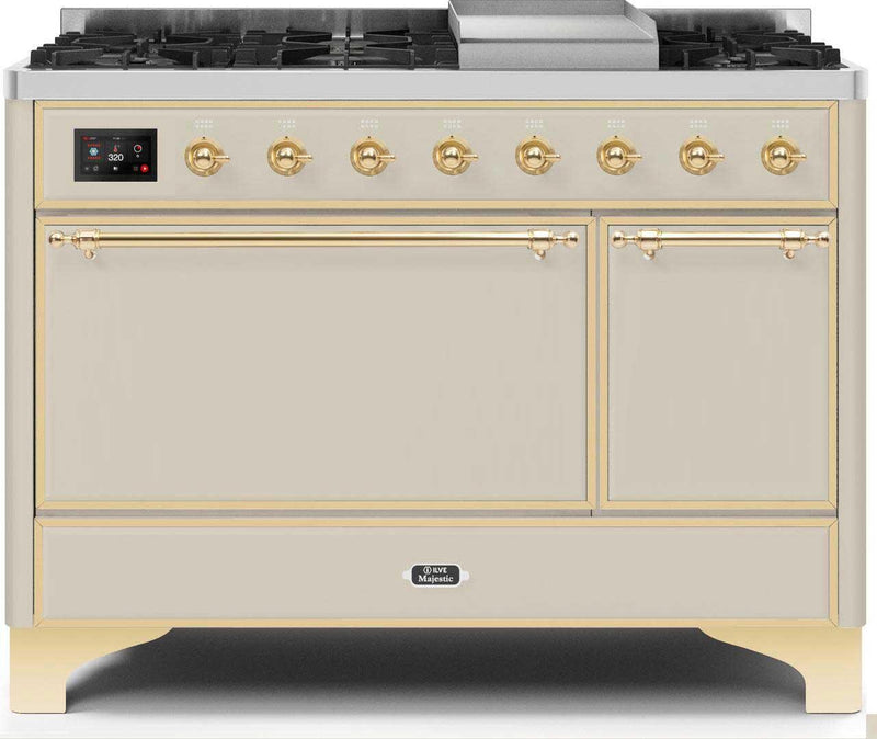 ILVE 48" Majestic II Dual Fuel Range with 8 Sealed Brass Burners and Griddle - 5.62 cu. ft. Oven - Brass (UM12FDQNS3AWG) Ranges ILVE 