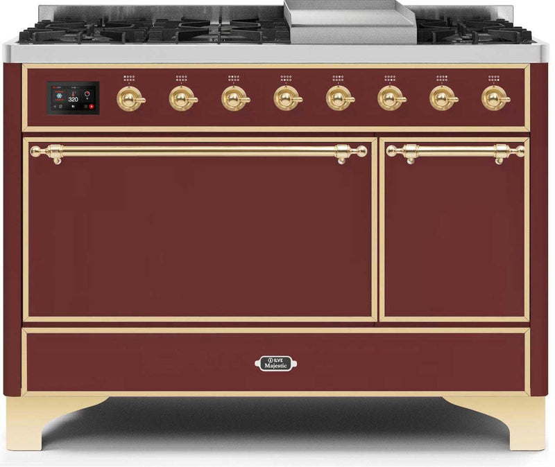 ILVE 48" Majestic II Dual Fuel Range with 8 Sealed Brass Burners and Griddle - 5.62 cu. ft. Oven - Brass (UM12FDQNS3BUG) Ranges ILVE 