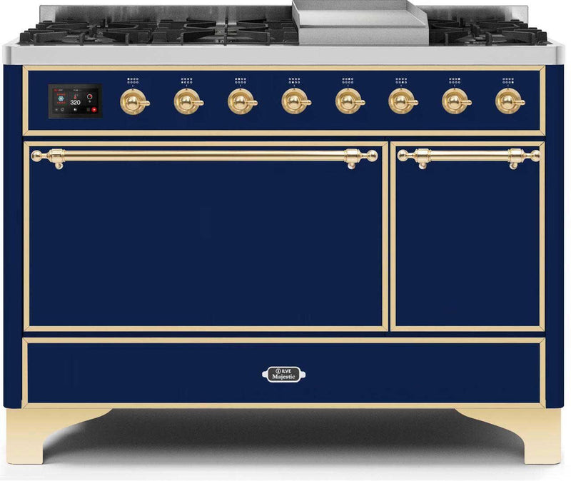 ILVE 48" Majestic II Dual Fuel Range with 8 Sealed Brass Burners and Griddle - 5.62 cu. ft. Oven - Brass (UM12FDQNS3MBG) Ranges ILVE 