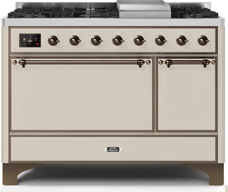 ILVE 48" Majestic II Dual Fuel Range with 8 Sealed Brass Burners and Griddle - 5.62 cu. ft. Oven - Bronze (UM12FDQNS3AWB) Ranges ILVE 