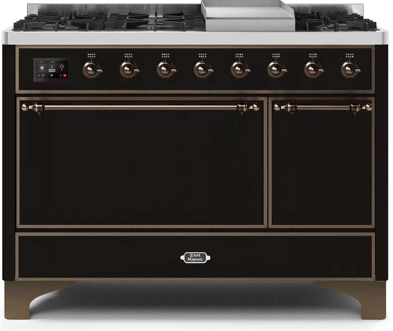 ILVE 48" Majestic II Dual Fuel Range with 8 Sealed Brass Burners and Griddle - 5.62 cu. ft. Oven - Bronze (UM12FDQNS3BKB) Ranges ILVE 