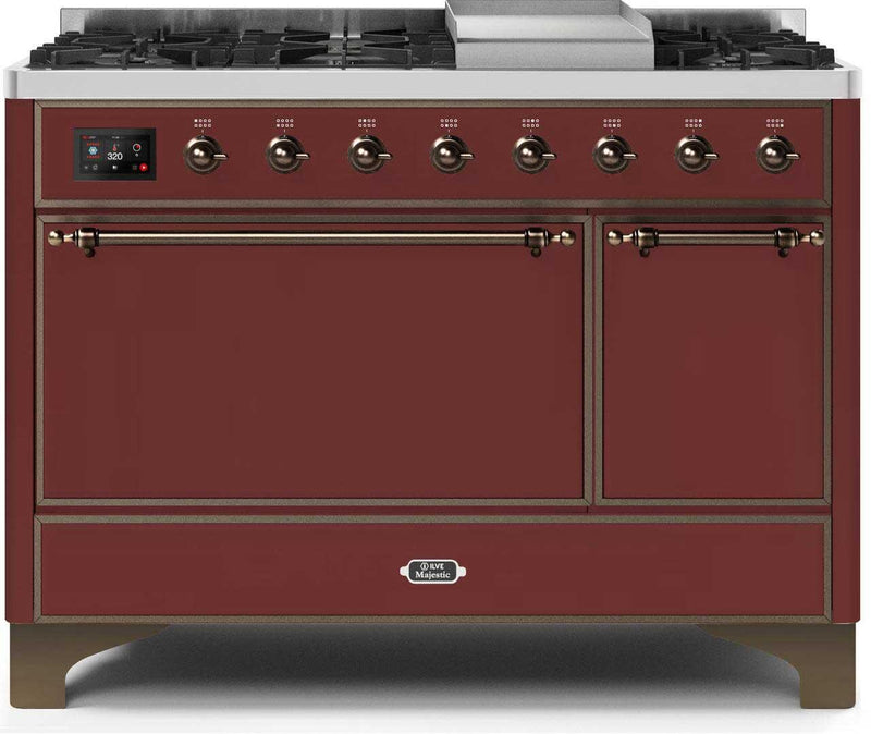 ILVE 48" Majestic II Dual Fuel Range with 8 Sealed Brass Burners and Griddle - 5.62 cu. ft. Oven - Bronze (UM12FDQNS3BUB) Ranges ILVE 