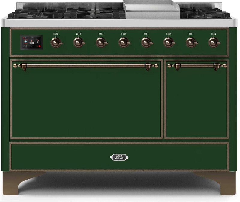 ILVE 48" Majestic II Dual Fuel Range with 8 Sealed Brass Burners and Griddle - 5.62 cu. ft. Oven - Bronze (UM12FDQNS3EGB) Ranges ILVE 