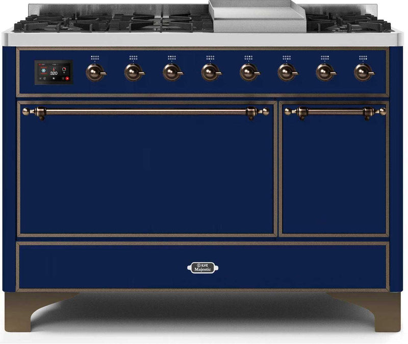 ILVE 48" Majestic II Dual Fuel Range with 8 Sealed Brass Burners and Griddle - 5.62 cu. ft. Oven - Bronze (UM12FDQNS3MBB) Ranges ILVE 