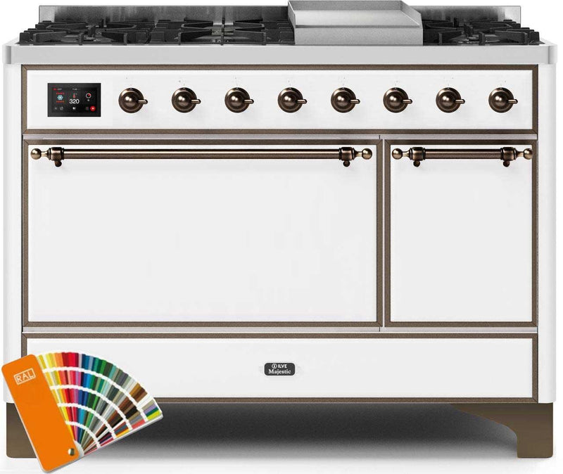 ILVE 48" Majestic II Dual Fuel Range with 8 Sealed Brass Burners and Griddle - 5.62 cu. ft. Oven - Bronze (UM12FDQNS3RALB) Ranges ILVE 