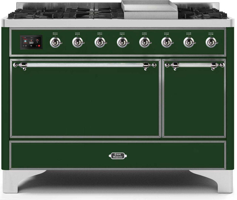 ILVE 48" Majestic II Dual Fuel Range with 8 Sealed Brass Burners and Griddle - 5.62 cu. ft. Oven - Chrome (UM12FDQNS3EGC) Ranges ILVE 