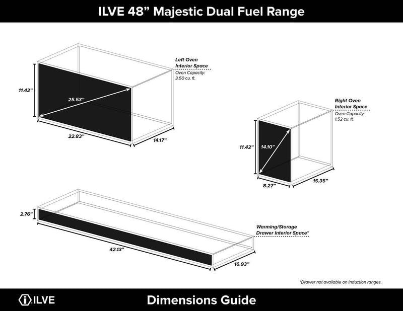 ILVE 48" Majestic II Dual Fuel Range with 8 Sealed Brass Burners and Griddle - 5.62 cu. ft. Oven - Copper (UM12FDQNS3EGP) Ranges ILVE 