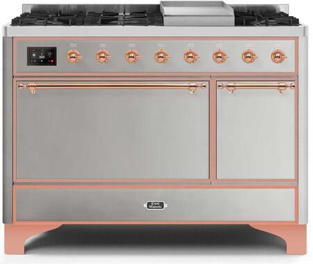 ILVE 48" Majestic II Dual Fuel Range with 8 Sealed Brass Burners and Griddle - 5.62 cu. ft. Oven - Copper (UM12FDQNS3SSP) Ranges ILVE 