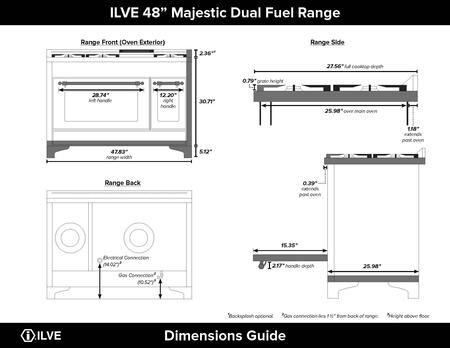 ILVE 48" Majestic II Dual Fuel Range with 8 Sealed Brass Burners and Griddle - 5.62 cu. ft. Oven - Copper (UM12FDQNS3SSP) Ranges ILVE 