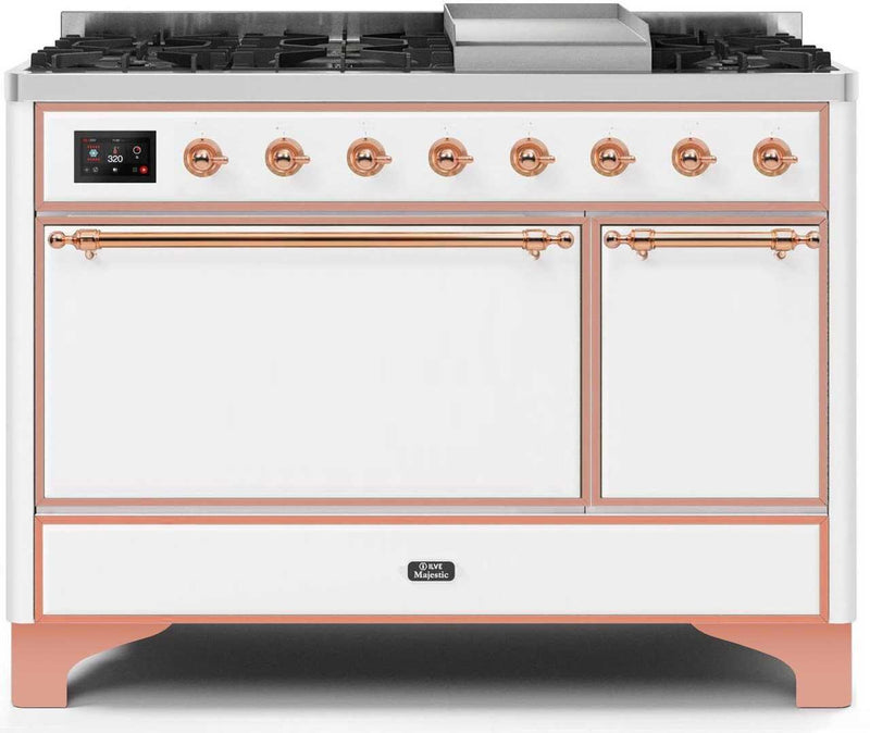 ILVE 48" Majestic II Dual Fuel Range with 8 Sealed Brass Burners and Griddle - 5.62 cu. ft. Oven - Copper (UM12FDQNS3WHP) Ranges ILVE 