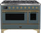 ILVE 48-Inch Majestic II Dual Fuel Range with 8 Sealed Brass Burners and Griddle - 5.62 cu. ft. Oven - in Blue Grey with Brass Trim (UM12FDNS3BGG)