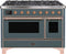ILVE 48-Inch Majestic II Dual Fuel Range with 8 Sealed Brass Burners and Griddle - 5.62 cu. ft. Oven in Blue Grey with Copper Trim (UM12FDNS3BGP)