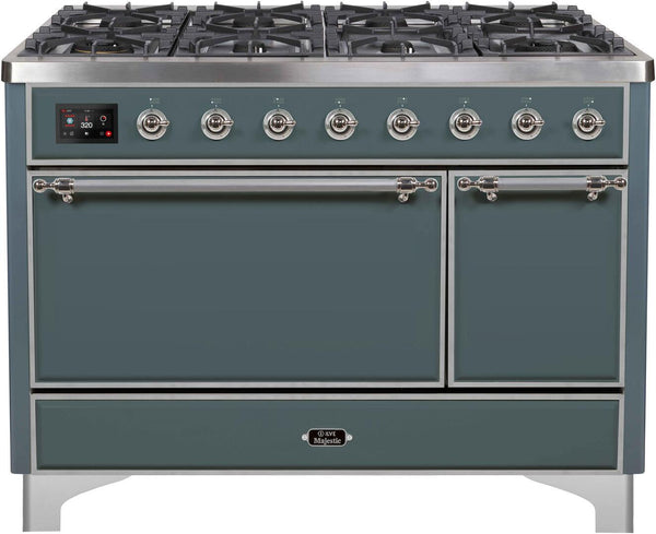 ILVE 48" Majestic II Series Freestanding Dual Fuel Double Oven Range with 8 Sealed Burners in Blue Grey with Chrome Trim (UM12FDQNS3BGC) Ranges ILVE 