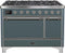 ILVE 48-Inch Majestic II Series Freestanding Dual Fuel Double Oven Range with 8 Sealed Burners in Blue Grey with Chrome Trim (UM12FDQNS3BGC)