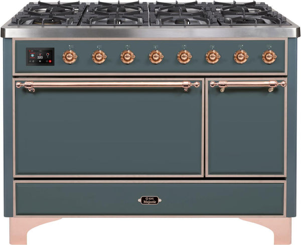 ILVE 48" Majestic II Series Freestanding Dual Fuel Double Oven Range with 8 Sealed Burners in Blue Grey with Copper Trim (UM12FDQNS3BGP) Ranges ILVE 