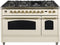 ILVE 48-Inch Nostalgie - Dual Fuel Range with 7 Sealed Burners - 5 - cu. ft. Oven - Griddle with Brass Trim in Antique White (UPN120FDMPA)