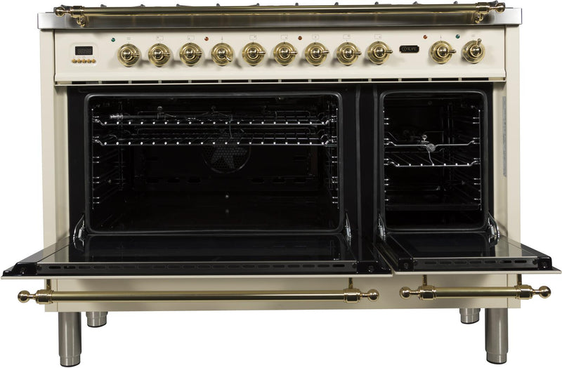 ILVE 48" Nostalgie - Dual Fuel Range with 7 Sealed Burners - 5 - cu. ft. Oven - Griddle with Brass Trim in Antique White (UPN120FDMPA) Ranges ILVE 