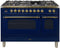 ILVE 48-Inch Nostalgie - Dual Fuel Range with 7 Sealed Burners - 5 cu. ft. Oven - Griddle with Brass Trim in Blue (UPN120FDMPBL)